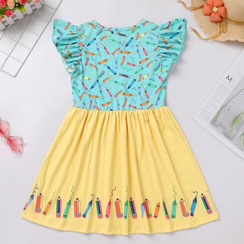 FYMNSI Toddler Kids Back to School Dress Little Girls Baby Kindergarten First Day of School Summer Casual Printed Dresses in Saudi Arabia