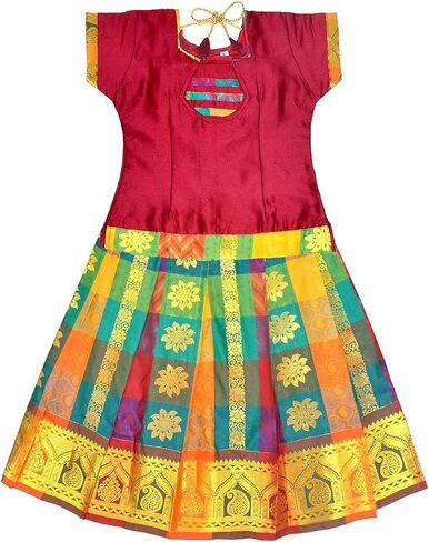 Chandrakala Lehanga Pattu Pavadai For Girls Kids South Indian Dress-6-12 Months, Maroon Multicolour (KL113MAR1) in Saudi Arabia