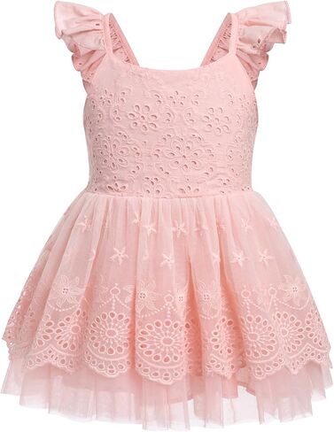 Infant Baby Girl Boho Lace Tutu Dress Flutter Sleeve Smocked Birthday Party Summer Holiday Photo Shoot Sundress in Saudi Arabia