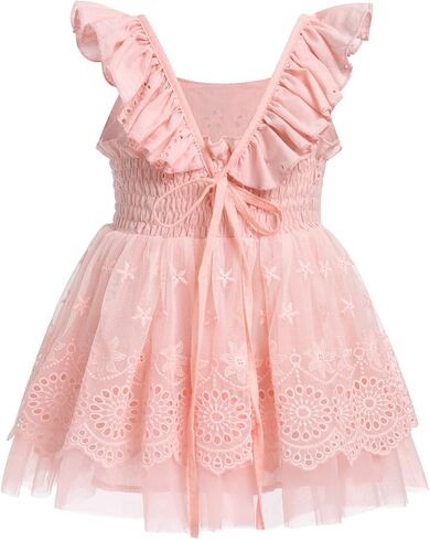 Infant Baby Girl Boho Lace Tutu Dress Flutter Sleeve Smocked Birthday Party Summer Holiday Photo Shoot Sundress in Saudi Arabia