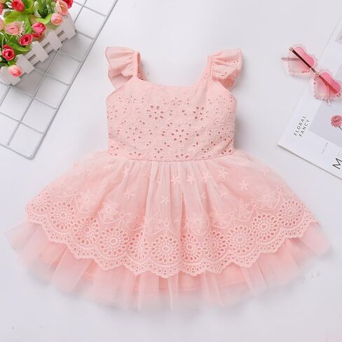 Infant Baby Girl Boho Lace Tutu Dress Flutter Sleeve Smocked Birthday Party Summer Holiday Photo Shoot Sundress in Saudi Arabia
