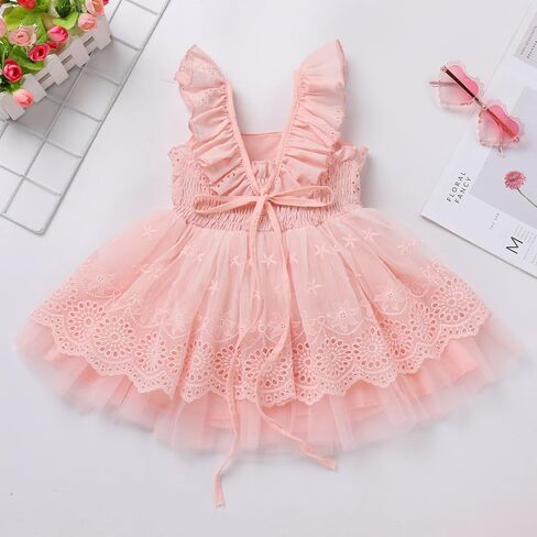 Infant Baby Girl Boho Lace Tutu Dress Flutter Sleeve Smocked Birthday Party Summer Holiday Photo Shoot Sundress in Saudi Arabia