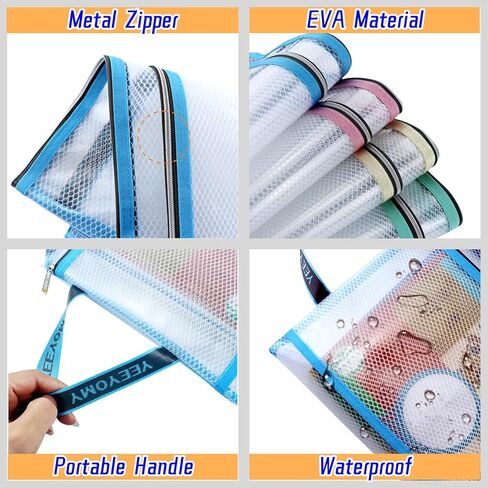 4 Pack Double-Layer Mesh Zipper Pouch Bags with Handle,EVA Puzzle Storage and Organizer,A4 Letter Size,Waterproof Plastic Zipper Pouches,Clear Document File Folder for School/Travel/Office in Saudi Arabia