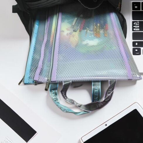 4 Pack Double-Layer Mesh Zipper Pouch Bags with Handle,EVA Puzzle Storage and Organizer,A4 Letter Size,Waterproof Plastic Zipper Pouches,Clear Document File Folder for School/Travel/Office in Saudi Arabia