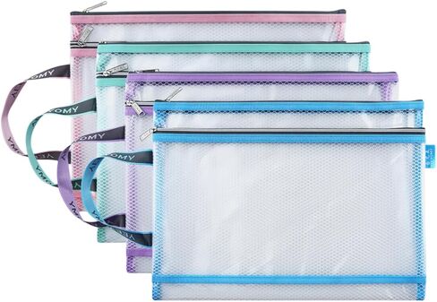 4 Pack Double-Layer Mesh Zipper Pouch Bags with Handle,EVA Puzzle Storage and Organizer,A4 Letter Size,Waterproof Plastic Zipper Pouches,Clear Document File Folder for School/Travel/Office in Saudi Arabia