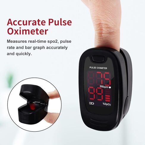CONTEC CMS50M Pulse Oximeter Fingertip Blood Oxygen Saturation Monitor SpO2 and PR Bar Graph Blood Oxygen, Neck/Wrist Cord LED Display, Black in Saudi Arabia