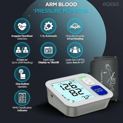 Upper Arm Blood Pressure Monitor - Large BP Cuff 9-17 Inches, Automatic Digital BP Machine for Home Use with Backlit LCD, Dual-User Mode, Pulse Rate Meter, 3-Color Hypertation Indicator in Saudi Arabia