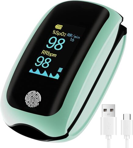 مقياس التأكسج النبضي القابل لإعادة الشحن، مقياس التأكسج النبضي مع الجهاز التنفسي، مراقب معدل التنفس، أجهزة مراقبة معدل التنفس، مقياس التأكسج النبضي للاستخدام في الطيران الرياضي فقط (أخضر) in Kuwait