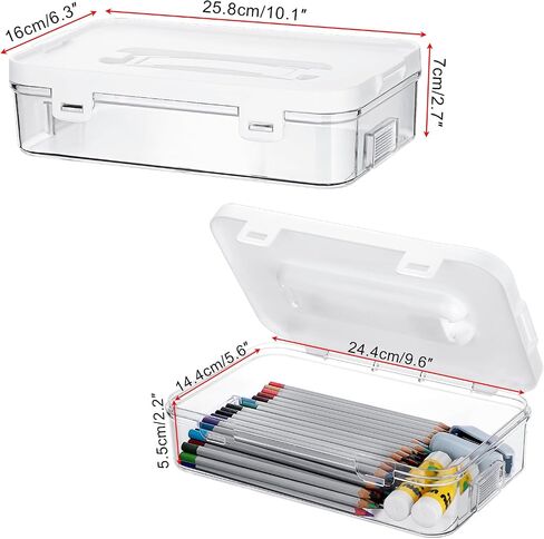 BTSKY Clear Plastic Storage Container with Lid & Handle, Multipurpose Craft Organizers and Storage Box, Easy Carry & Stack Flat Storage Box for Pencils Markers Crayons Sticky Notes, 1 Pack in Saudi Arabia