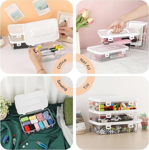 BTSKY Clear Plastic Storage Container with Lid & Handle, Multipurpose Craft Organizers and Storage Box, Easy Carry & Stack Flat Storage Box for Pencils Markers Crayons Sticky Notes, 1 Pack in Saudi Arabia