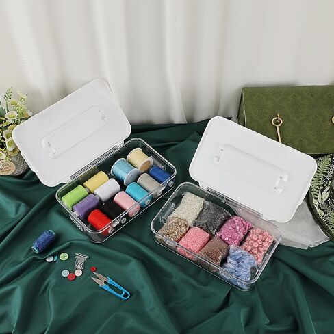 BTSKY Clear Plastic Storage Container with Lid & Handle, Multipurpose Craft Organizers and Storage Box, Easy Carry & Stack Flat Storage Box for Pencils Markers Crayons Sticky Notes, 1 Pack in Saudi Arabia