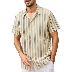 URRU Men’s Summer Striped Shirts Button Up Short Sleeve Untucked Beach Hawaiian Dress Shirt in Kuwait
