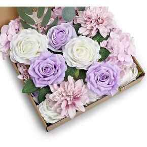 Artificial Flowers Combo Set, Fake Silk Flowers Decor with Stems for DIY Roses Wedding Party Centerpieces Bridal Bouquets Cake Decorations Arrangements Indoor Outdoor(Purple) in Saudi Arabia