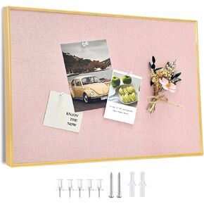 Bulletin Board with Golden Aluminum Frame, Pink Fabric Cork Board for Walls, 17 x 13 inches Pin Board with Push Pins for Office Home(G-AL,PK,4333) in Kuwait