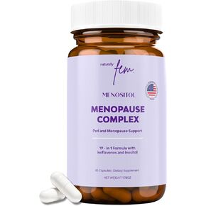 Inositol FEM Menositol 19 في 1 60 كبسولة، مكملات فترة ما قبل انقطاع الطمث وانقطاع الطمث للنساء لفقدان الوزن مع Myo-Inositol، D-chiro وIsoflavones، التحكم في الصحة الأيضية، طبيعي 100%، هرمون، خالي من الصويا in Kuwait
