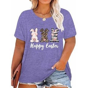 Plus Size Happy Easter Graphic Spring Shirt Cute Letter Printed Blouse Tees Women Casual Short Sleeve Tops in Kuwait
