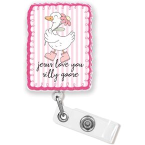 Jesus Love You Silly Goose Badge Reel 1.8 Inches Christian Humor Religious Positive Motivation God Nurse CNA Nursing Phlebotomy Pharmacy Medical Badge Holder Retractable Clip Acrylic Christmas Gifts in Kuwait