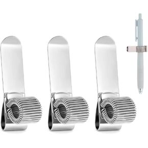 3 قطع مشبك حامل قلم فضي، مشبك حامل قلم بحلقة زنبركية واحدة قابل للتعديل، مشبك معدني من الفولاذ المقاوم للصدأ منظم قلم رصاص لمجلة حافظة الكمبيوتر المحمول in Kuwait