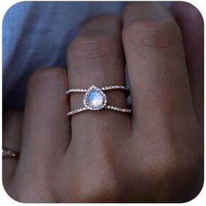 14K Rose Gold Teardrop Moonstone Ring - European American Style Pear-Shaped Band Ideal for Bridal Engagement Wedding Anniversary Daily Wear​ Size 10 in Kuwait