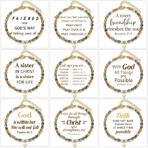 BROCC 9PCS أساور الصليب للنساء، تأكيد هدايا عيد الفصح المعمودية، مجموعة هدية أساور ملهمة المسيحية، قابل للتعديل 4 مم مطرز أساور الحجر الطبيعي مجوهرات in Kuwait