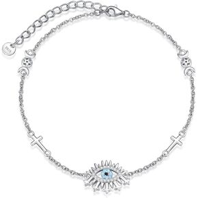 سوار عين الشر الأزرق من الفضة الإسترليني عيار 925 - سوار رابط عين الشر مجوهرات حماية قابلة للتعديل in Kuwait