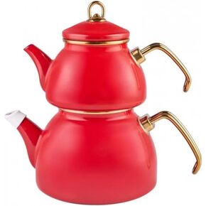Karaca Retro Teapot Set Cream, Enamel, Teapot/Lid (1.1 lt, 2.4 lb), Tea Kettle (2.3 lt, 5 lb), Titanium Coated Handles, Suitable for Induction in Saudi Arabia