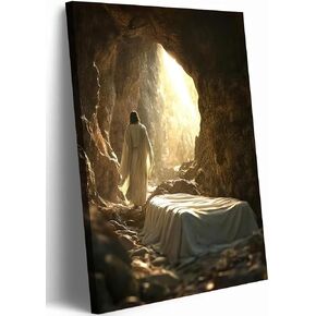 Framed Jesus Leaves the Tomb Canvas Wall Art Christian Easter Wall Decor Pictures Religion Savior Bible Poster Prints for Church Prayer Room Living Room Home Decoration 12x16in Ready to Hang in Saudi Arabia