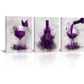 Conipit Purple Wine Wall Decor for Dining Room Wine Glass Wall Painting Purple Wall Pictures Prints Artwork Bar Restaurant Decoration 12x16inch per each in Kuwait