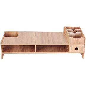 Wooden Monitor Stand, Laptop Stand for Desk, Heavy Duty Computer Screen Support with Large Storage Shelf, Modern Office Desk Organizer for Home and Work in Kuwait
