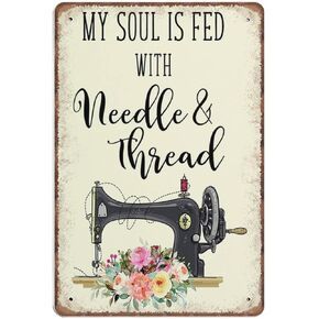 علامة معدنية يتم تغذية روحي بإبرة وخيط ديكور خياطة ملهمة هدية لخياط الخياطة أو علامات القصدير اللحاف خمر بار رجل الكهف المرآب المطبخ ديكور المنزل جدار الفن 8x12 بوصة in Kuwait