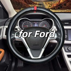 غطاء عجلة القيادة لسيارة Ford Ranger 1984-2025، واقي عجلة القيادة من ألياف الكربون، مضاد للانزلاق، مسامي، مريح، ملحقات حماية داخلية للسيارة، أسود مع علامة حمراء in Kuwait