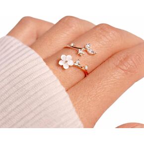 خاتم زهرة الولادة لمتلازمة القلب من الفضة الإسترليني عيار 925 - خاتم ساكورا من أم اللؤلؤ، خاتم زهور رقيق قابل للتعديل، هدية شخصية لحجر الميلاد لها in Kuwait