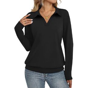 Womens Long Sleeve Shirts Business Casual Tops Collared V Neck Blouses Solid Color Banded Bottom Tops in Kuwait