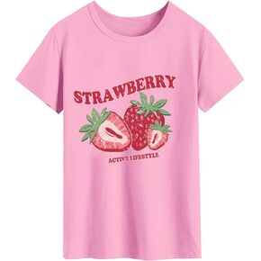 تي شيرت نسائي بطبعة جرافيك فراولة ورقبة دائرية وأكمام قصيرة تي شيرت كاجوال صيفي in Kuwait