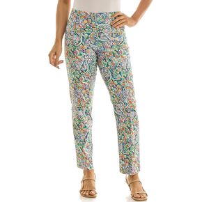 Zac & Rachel Women's Pull-On Ankle Length Pant with Tummy Control Waist Band, Simply Green/Hot Coral, 6 in Saudi Arabia