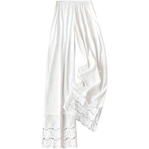 WDIRARA Women's Elastic Waist Wide Leg Pants Boho Hollow Eyelet Embroidered Loose Pants in Kuwait