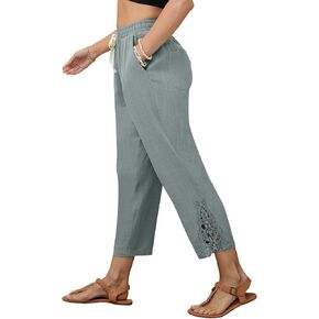 Women's Linen 9/10-Length Pants with Elastic Waistband Drawstring Tapered Legs and Pockets S-XXL in Saudi Arabia