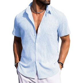 Sailwind Men's Casual Button Down Shirts Short Sleeve Striped Beach Summer Vacation Shirt with Pocket in Saudi Arabia