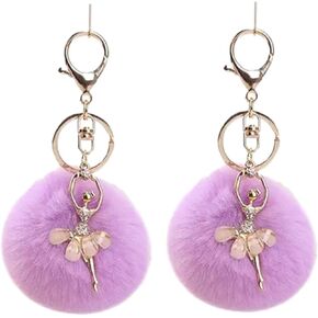 2PCS الأرجواني جميل حجر الراين مطعمة الرقص الباليه فتاة بوم بوم سلاسل المفاتيح رقيق أفخم الكرة المعلقات مفتاح سلسلة المرأة الساحرة، Keyrings المرأة وسلاسل المفاتيح in Kuwait