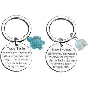 مجموعة سلسلة مفاتيح السلحفاة والفيل - سلسلة مفاتيح للسفر على شكل سلحفاة بحرية مع سحر الفيل، سلاسل مفاتيح رمز الحيوان ذات مغزى للنساء، هدية حظ جيدة للمسافرين والأصدقاء والعائلة وإكسسوارات الحمل اليومية in Kuwait