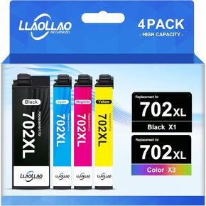 LLAOLLAO 702XL 702 Ink Cartridges Combo Pack Remanufactured Replacement for 702xl Ink Cartridges for Printer WF-3720 WF-3730 WF-3733 (1 Black 1 Cyan 1 Magenta 1 Yellow, 4 Pack) in Kuwait