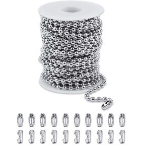 12ft 3.2mm 304 Stainless Steel Beaded Ball Pull Chain Extension Dog tag Chain Pull Chain with 15 Connectors (1, 3.2mm*12ft) in Kuwait