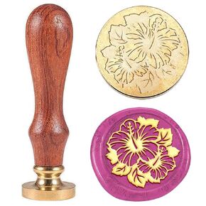 Vintage Flower Wax Seal Stamp Hibiscus Sealing Wax Stamp 30mm Removable Brass Stamp Head with Wooden Handle for Envelopes Invitations Wedding Embellishment Decoration Back to School in Kuwait
