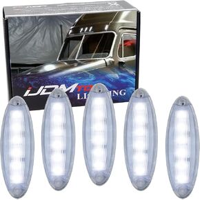iJDMTOY OEM-Spec 5pc Dark Smoked Lens Xenon White 6-LED Front Raised Cab Roof Marker Light Assemblies Compatible With 2008-up Freightliner Cascadia Semi-Truck in Saudi Arabia