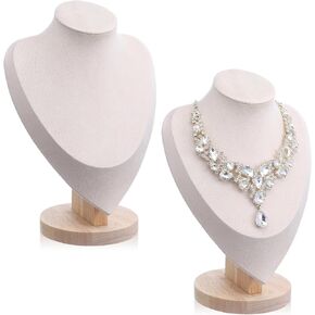 2 Pcs Beige Necklace Display Stand Bamboo Velvet Jewelry Necklace Bust Holder for Home Store Vendor Trade Show Photography Retail in Kuwait