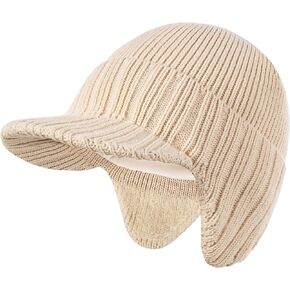 قبعة شتوية بحافة وغطاء للأذن للرجال، قبعة محبوكة مع بطانة من الصوف للدفء، قبعات للرجال والنساء in Kuwait