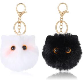 Black Cat Keychain 2pcs Cute Plush Backpack Charms Cat Plush Keychains Purse Charm White Pom Pom Cats Car Keychain Gifts for Women Couple Keychains Handbags Backpacks and Wallets Accessories in Kuwait