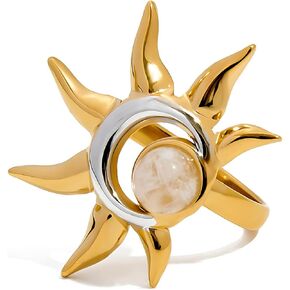 Sun and Moon Adjustable Ring for Women Stainless Steel Open Band Statement Ring Gold and Silver Celestial Jewelry Gift in Kuwait