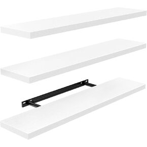 AMADA HOMEFURNISHING 23.6" L Floating Shelves, Wall Shelves Set of 3 for Bathroom/Living Room/Bedroom/Kitchen, White Floating Shelves for Wall Decor with Invisible Brackets - AMFS44W in Kuwait