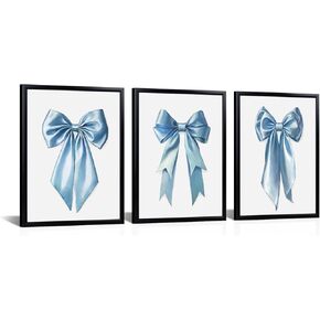 WELMECO Bow Wall Decor Bow Picture Canvas Wall Art Girls Bedroom Bathroom Decor, Arwork with Black Frame, 12x16inchx3 Pieces (Black) in Saudi Arabia